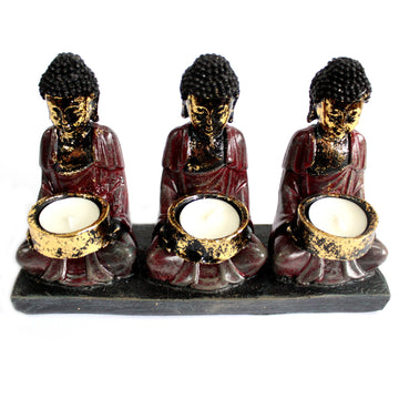 Antique Buddha - Three Devotees Candle Holder