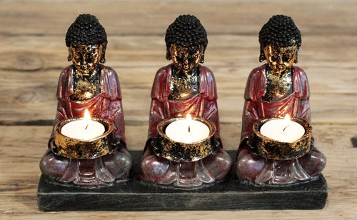 Antique Buddha - Three Devotees Candle Holder