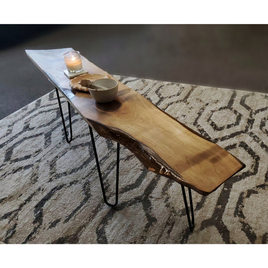 Cherry or Walnut Wood Grain Coffee Table with Hairpin Legs